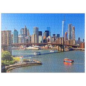 Darstellung des Puzzle-Motivs Blick auf Brooklyn Bridge und Manhattan mit One World Trade Center, New York City – Puzzleteile: 500