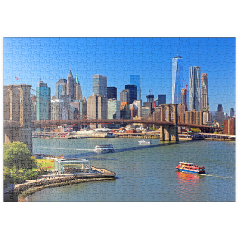 puzzleplate Blick zur Brooklyn Bridge mit One World Trade Center, Manhattan, New York City, New York, USA 500 Puzzle