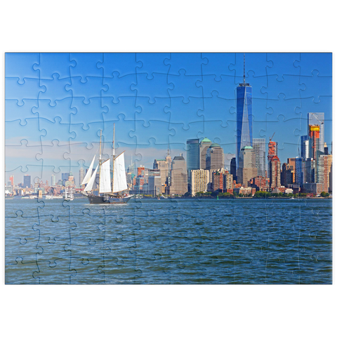 puzzleplate Hudson River dem World Financial Center und One World Trade Center, Manhattan, New York City, New York, USA 100 Puzzle
