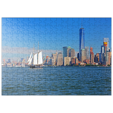 puzzleplate Hudson River dem World Financial Center und One World Trade Center, Manhattan, New York City, New York, USA 200 Puzzle