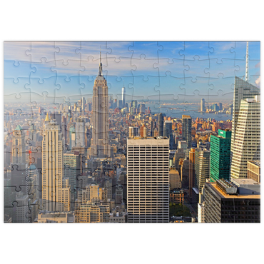 puzzleplate Blick vom Rockefeller Center zum Empire State Building und One World Trade Center, Manhattan, New York City, New York, USA 100 Puzzle