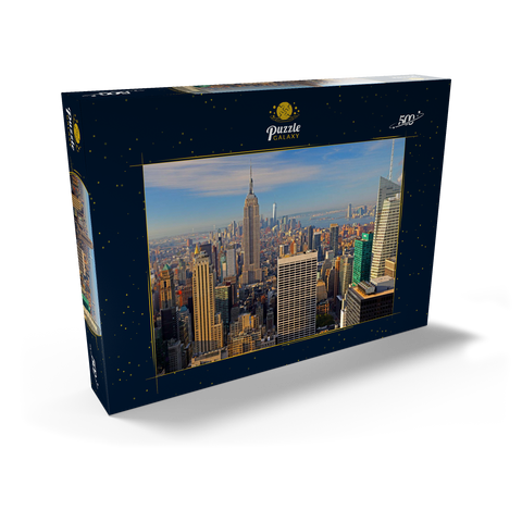 Blick vom Rockefeller Center zum Empire State Building und One World Trade Center, Manhattan, New York City, New York, USA 500 Puzzle Schachtel Ansicht2