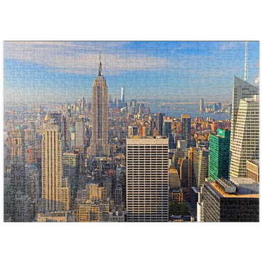 puzzleplate Blick vom Rockefeller Center zum Empire State Building und One World Trade Center, Manhattan, New York City, New York, USA 500 Puzzle