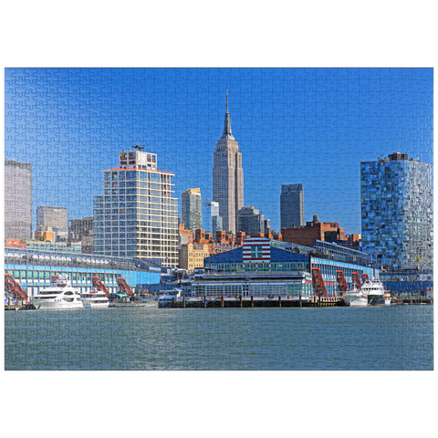 puzzleplate Hudson River mit dem Empire State Building in Midtown Manhattan, New York City, New York, USA 1000 Puzzle