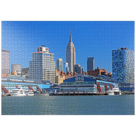 Darstellung des Puzzle Motivs Hudson River mit dem Empire State Building in Midtown Manhattan, New York, USA - Puzzleteile: 1000
