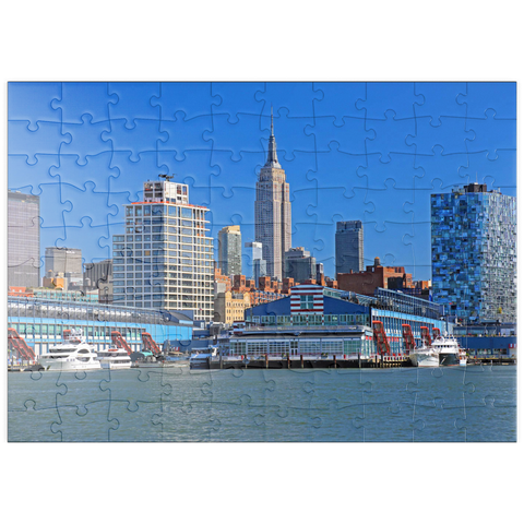 puzzleplate Hudson River mit dem Empire State Building in Midtown Manhattan, New York City, New York, USA 100 Puzzle