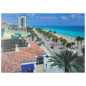 Darstellung des Puzzle-Motivs Blick über den Atlantic Boulevard und Strand, Fort Lauderdale, Florida, USA – Puzzleteile: 500