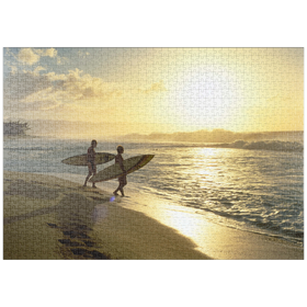 Darstellung des Puzzle-Motivs Surfer an dem Sunset Beach, Oahu, Hawaii, USA – Puzzleteile: 1000
