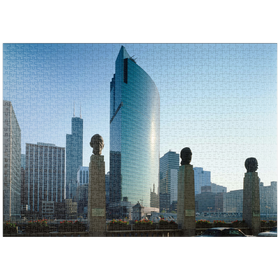 Darstellung des Puzzle Motivs Sun Times Building und Sears Tower, Chicago, Illinois, USA - Puzzleteile: 1000