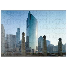 Darstellung des Puzzle-Motivs Sun Times Building und Sears Tower, Chicago, Illinois, USA – Puzzleteile: 200