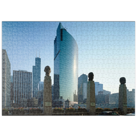 Darstellung des Puzzle Motivs Sun Times Building und Sears Tower, Chicago, Illinois, USA - Puzzleteile: 500
