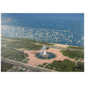 Darstellung des Puzzle-Motivs Grant Park mit Buckingham Fountain und Lake Michigan, Chicago, Illinois, USA – Puzzleteile: 1000