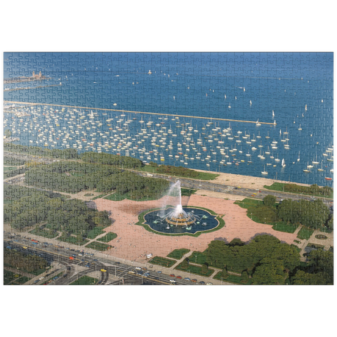 puzzleplate Grant Park mit Buckingham Fountain und Lake Michigan, Chicago, Illinois, USA 1000 Puzzle