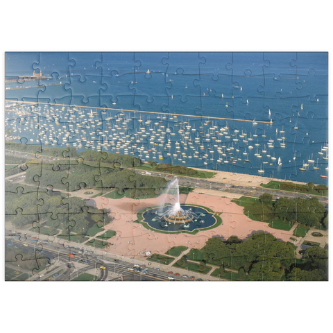 puzzleplate Grant Park mit Buckingham Fountain und Lake Michigan, Chicago, Illinois, USA 100 Puzzle