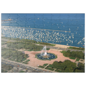 Darstellung des Puzzle Motivs Grant Park mit Buckingham Fountain und Lake Michigan, Chicago, Illinois, USA - Puzzleteile: 100