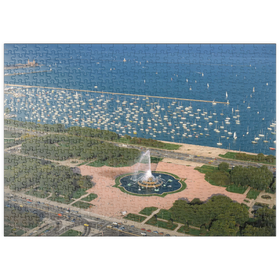 Darstellung des Puzzle Motivs Grant Park mit Buckingham Fountain und Lake Michigan, Chicago, Illinois, USA - Puzzleteile: 500