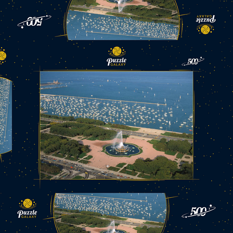 Grant Park mit Buckingham Fountain und Lake Michigan, Chicago, Illinois, USA 500 Puzzle Schachtel 3D Modell