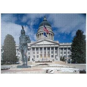 Darstellung des Puzzle Motivs State Capitol Dome und Chief Massasoit Statue, Salt Lake City, Utah, USA - Puzzleteile: 1000