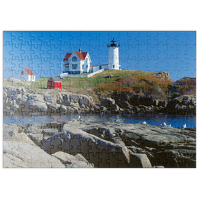 Darstellung des Puzzle Motivs Nubble Leuchtturm am Cape Neddick, York Beach, Maine, USA - Puzzleteile: 200