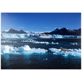 Darstellung des Puzzle-Motivs Kreuzfahrtschiff vor dem Columbia Gletscher, Prince William Sound, Alaska, USA – Puzzleteile: 1000