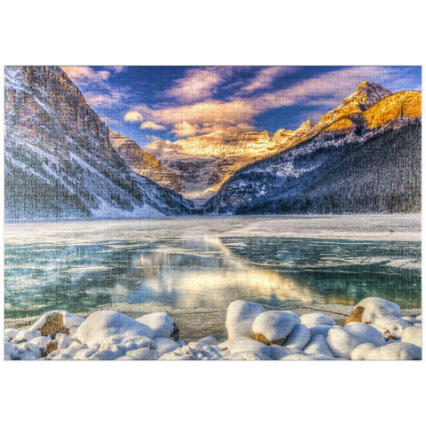 puzzleplate Wintersonnenaufgang über dem malerischen Lago Louse im Banff Nationalpark, Alberta Kanada 1000 Puzzle