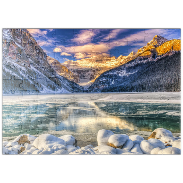 puzzleplate Wintersonnenaufgang über dem malerischen Lago Louse im Banff Nationalpark, Alberta Kanada 100 Puzzle