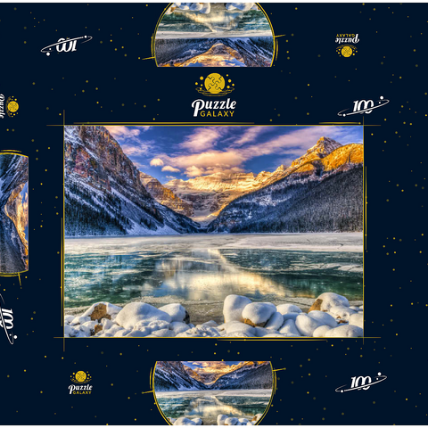 Wintersonnenaufgang über dem malerischen Lago Louse im Banff Nationalpark, Alberta Kanada 100 Puzzle Schachtel 3D Modell