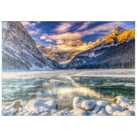 puzzleplate Wintersonnenaufgang über dem malerischen Lago Louse im Banff Nationalpark, Alberta Kanada 200 Puzzle