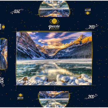 Wintersonnenaufgang über dem malerischen Lago Louse im Banff Nationalpark, Alberta Kanada 200 Puzzle Schachtel 3D Modell