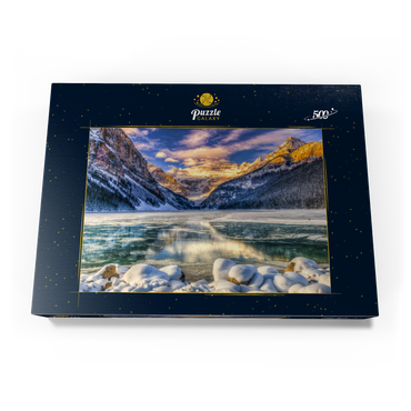 Wintersonnenaufgang über dem malerischen Lago Louse im Banff Nationalpark, Alberta Kanada 500 Puzzle Schachtel Ansicht3