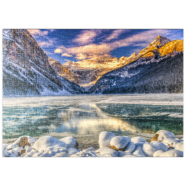 puzzleplate Wintersonnenaufgang über dem malerischen Lago Louse im Banff Nationalpark, Alberta Kanada 500 Puzzle