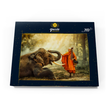 Mönch Wandern mit dem schicken Elefanten im Wald. 200 Puzzle Schachtel Ansicht3