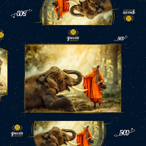 Mönch Wandern mit dem schicken Elefanten im Wald. 500 Puzzle Schachtel 3D Modell