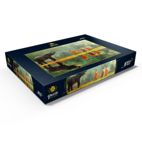 Darstellung des Puzzle Motivs Junger Elefanten mit drei Buddhistischen Mönchen - Puzzleteile: 1000