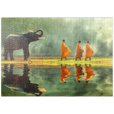 puzzleplate Junge Elefanten mit Mönchsalmen rund 1000 Puzzle