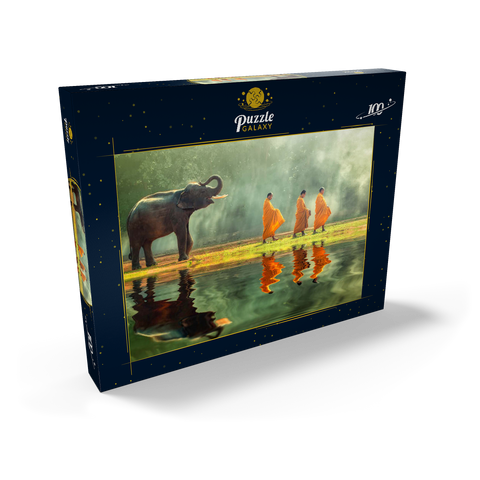 Junge Elefanten mit Mönchsalmen rund 100 Puzzle Schachtel Ansicht2