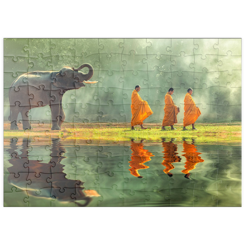 puzzleplate Junge Elefanten mit Mönchsalmen rund 100 Puzzle