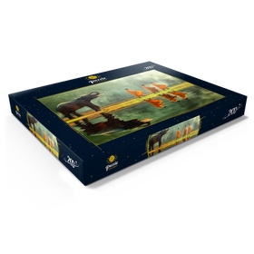 Darstellung des Puzzle Motivs Junger Elefanten mit drei Buddhistischen Mönchen - Puzzleteile: 200