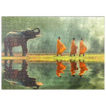 puzzleplate Junge Elefanten mit Mönchsalmen rund 500 Puzzle