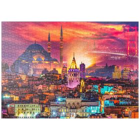 Darstellung des Puzzle Motivs Skyline von Istanbul, Galata-Turm, Süleymaniye-Moschee, Türkei - Puzzleteile: 1000
