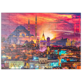 Darstellung des Puzzle Motivs Skyline von Istanbul, Galata-Turm, Süleymaniye-Moschee, Türkei - Puzzleteile: 100