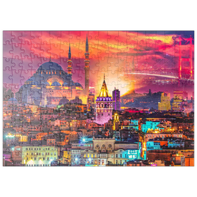 Darstellung des Puzzle Motivs Skyline von Istanbul, Galata-Turm, Süleymaniye-Moschee, Türkei - Puzzleteile: 200