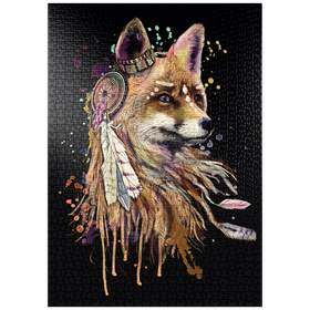 Darstellung des Puzzle Motivs Fuchs mit einem Totem - Puzzleteile: 1000