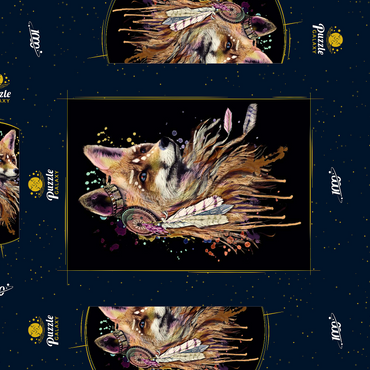 Aquarellfox-Illustration. Druck für Textilien und T-Shirts. Totem Native American Symbolismus. Tiermuster und Tätowierungsdesign. 1000 Puzzle Schachtel 3D Modell