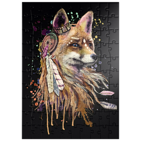 Darstellung des Puzzle Motivs Fuchs mit einem Totem - Puzzleteile: 100