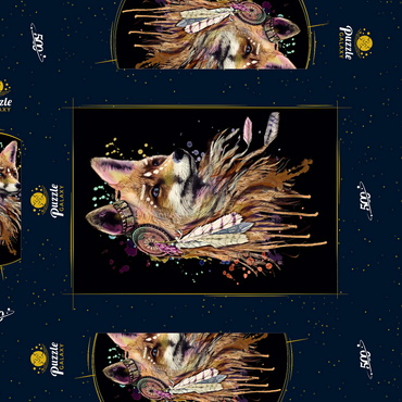 Aquarellfox-Illustration. Druck für Textilien und T-Shirts. Totem Native American Symbolismus. Tiermuster und Tätowierungsdesign. 500 Puzzle Schachtel 3D Modell