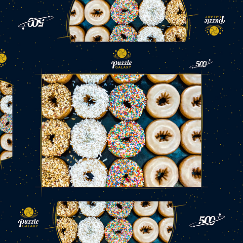 Frische Donuts mit verschiedenen Belägen aus der örtlichen Bäckerei. 500 Puzzle Schachtel 3D Modell