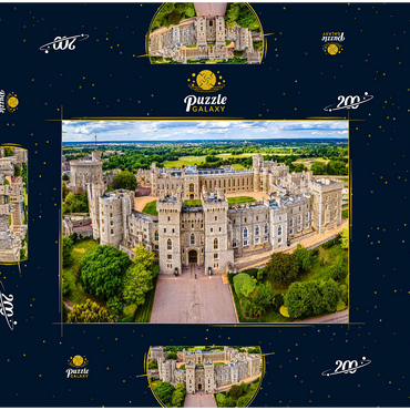 Luftbild der Burg Windsor, königlicher Wohnsitz in Windsor in der englischen Grafschaft Berkshire 200 Puzzle Schachtel 3D Modell