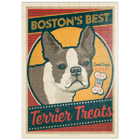 Darstellung des Puzzle Motivs Boston's Best Terrier Leckerlis, Vintage Poster - Puzzleteile: 100