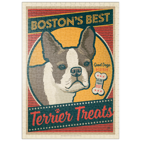 Darstellung des Puzzle-Motivs Boston's Best Terrier Leckerlis, Vintage Poster – Puzzleteile: 500